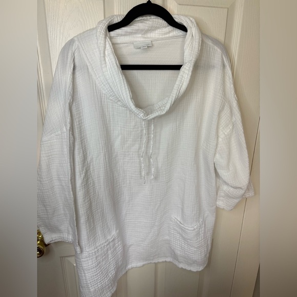 Pure Jill White Textured Cotton Pullover – Size 3X – Beachy Funnel Neck Tunic - Picture 1 of 12